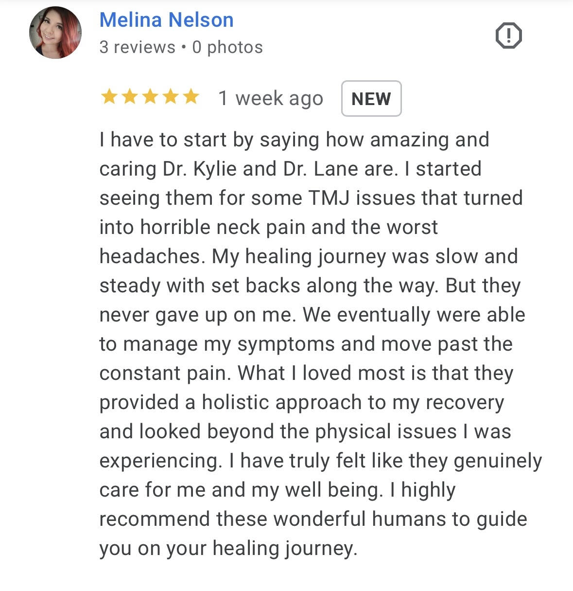 Patient's 5 star google review