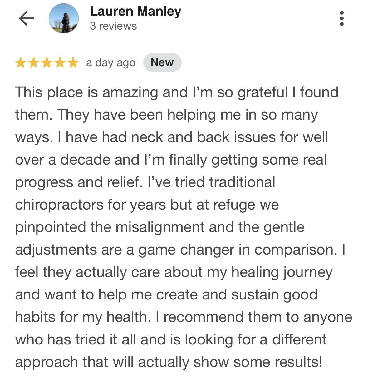 Patient's 5 star google review