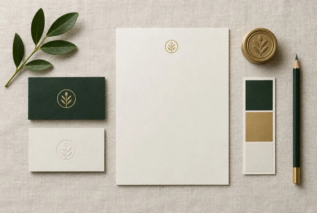 Tactile editorial moodboard with premium typography specimens, custom color swatches, and brand guidelines