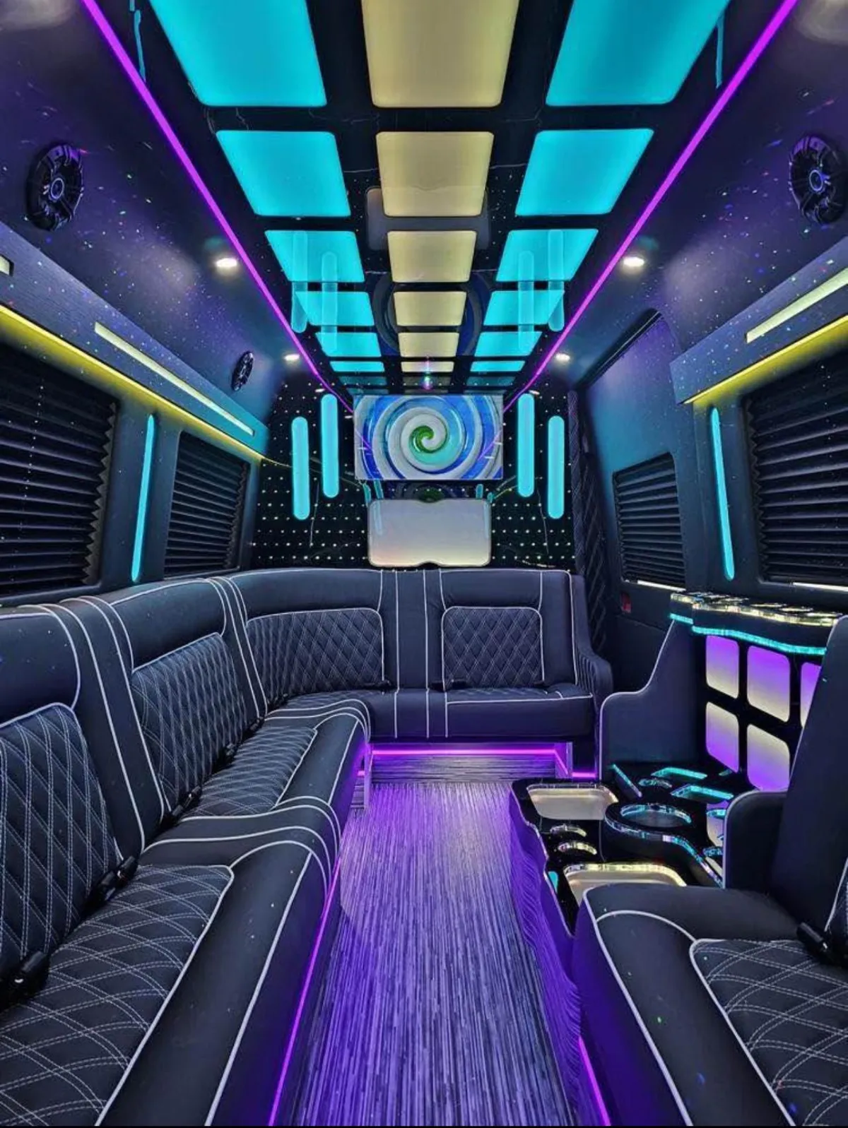 the interior of a car with a steering wheel and dashboard