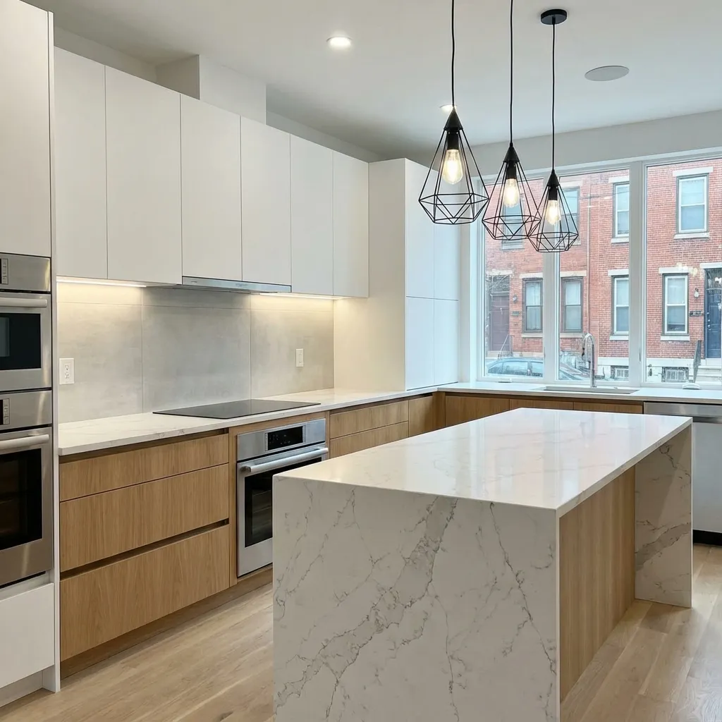 The result of a kitchen remodel in Philadelphia by NK Construction & Design