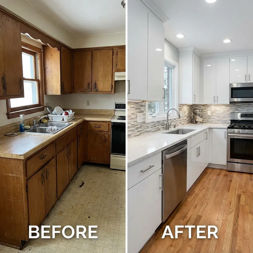 Before and After of a home remodeling project in Philadelphia by NK Construction and Design