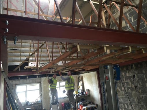 Steel beam installation.