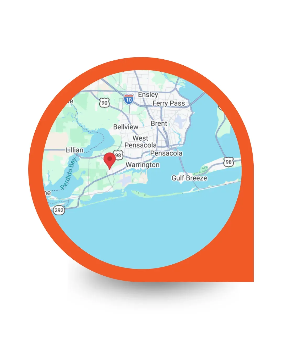 Service Area Map for R&K Plumbing - Pensacola, Gulf Breeze, Milton, Pace, Navarre