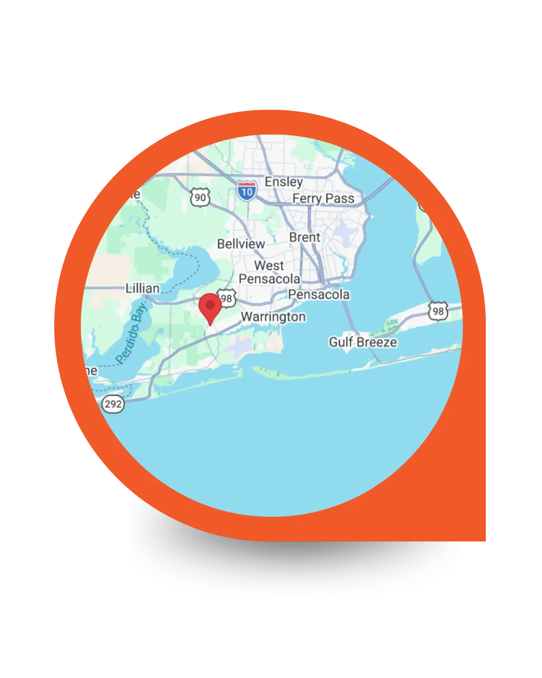 Service Area Map for R&K Plumbing - Pensacola, Gulf Breeze, Milton, Pace, Navarre