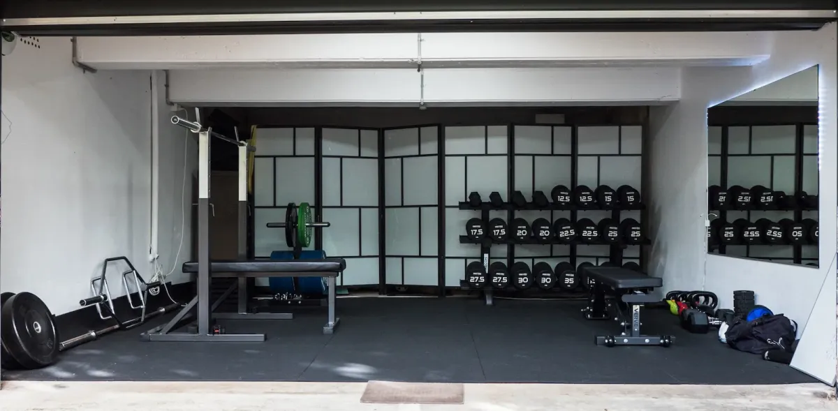 JNPT Roseville Chase original garage gym setup in October 2021