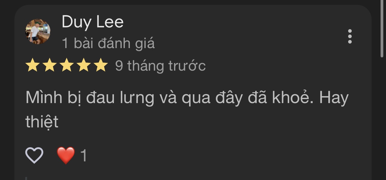 Khách hàng chia sẻ kết quả cải thiện đau lưng sau khi trị liệu tại Zheng Sport Cần Thơ