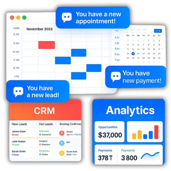CRM and analytics dashboard in Prospexy showing new leads, appointments, and payments