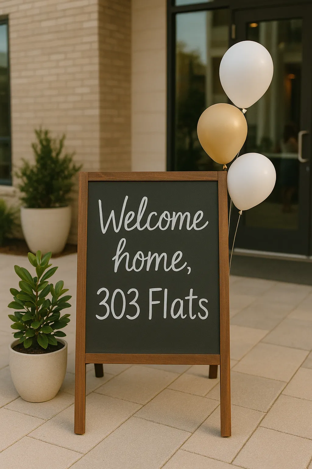 Custom resident welcome signage at apartment event