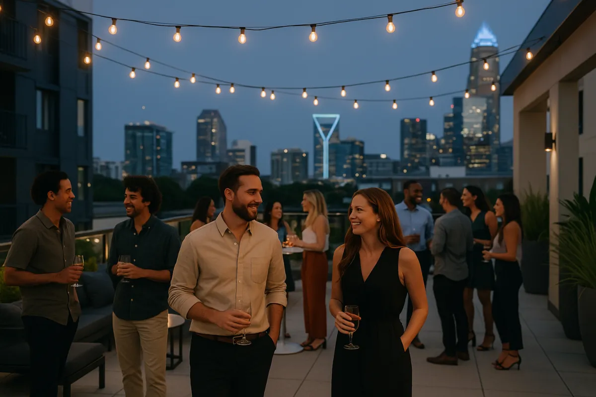 Charlotte apartment residents attending rooftop retention event