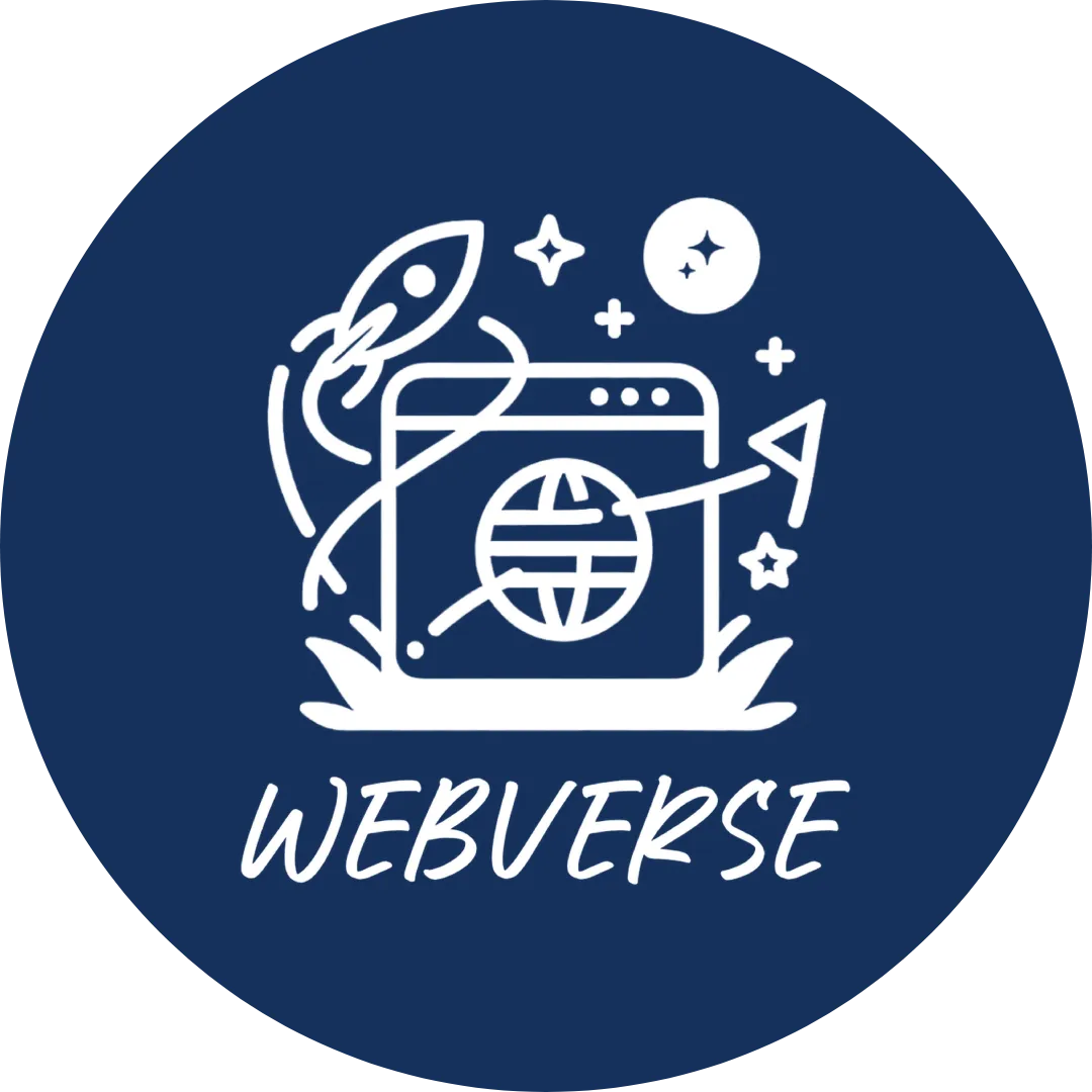 Webverse logo in a blue circle. Webverse is a high quality web development service.