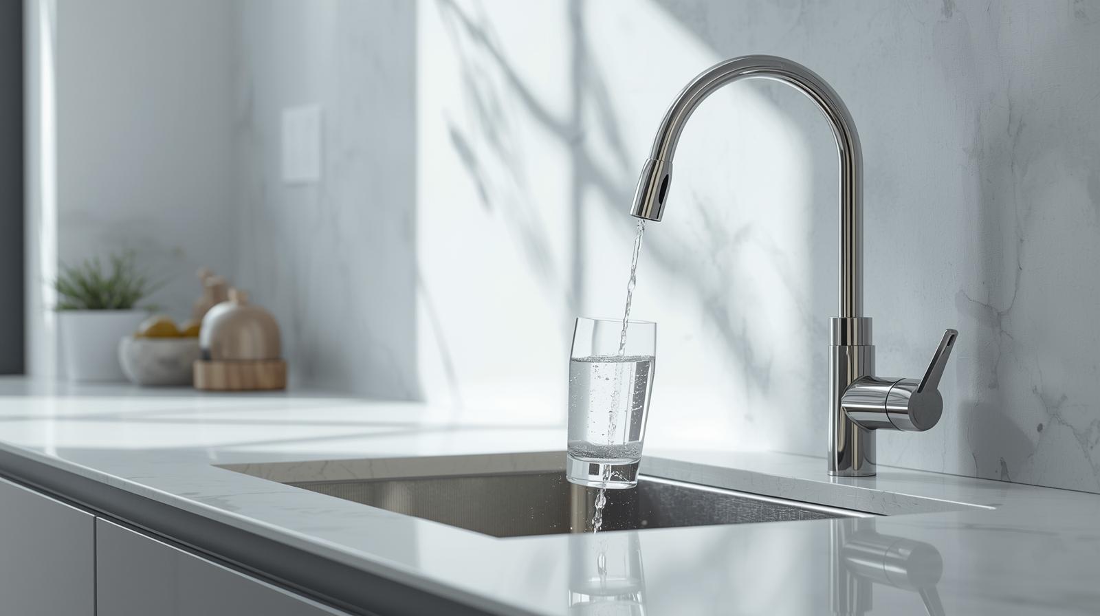 Technician installing a residential water softener with calibrated equipment and plumbing connections in a clean utility room.