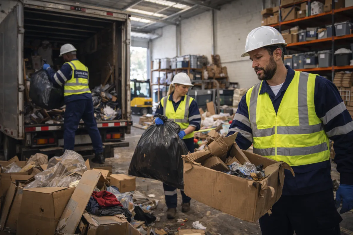 a trash can sitting in the middle of a parking lot
