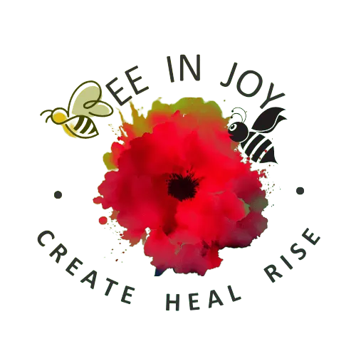 Logo Bee in Joy, a B is made with the Bees wings and it says Create Heal Rise