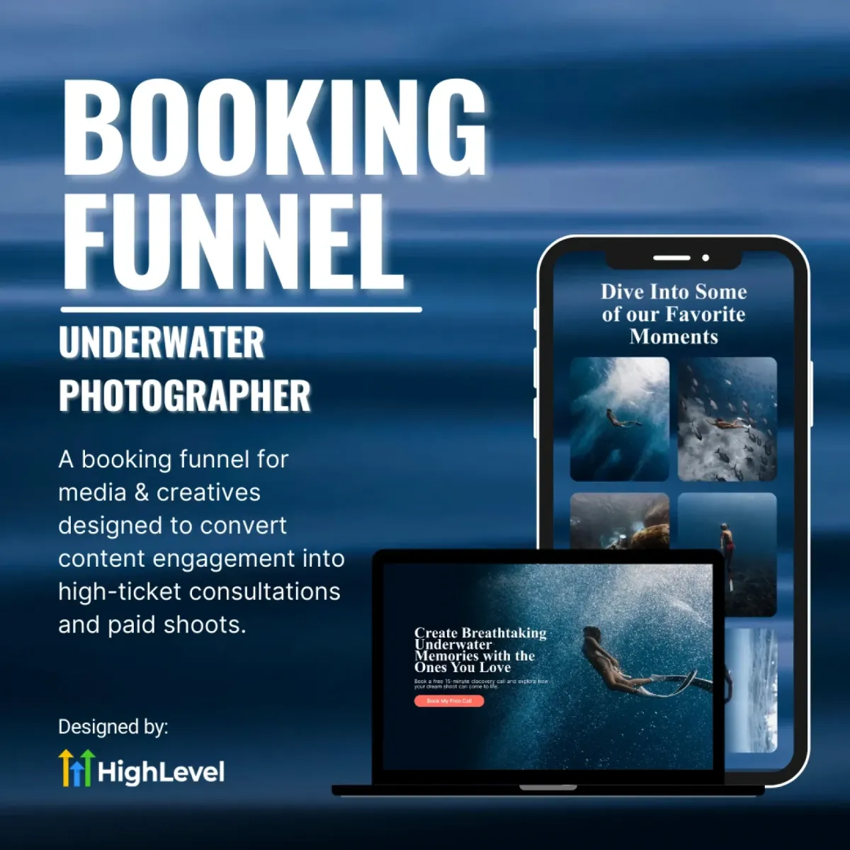 A booking funnel for media & creatives designed to convert content engagement into high-ticket consultations and paid shoots.