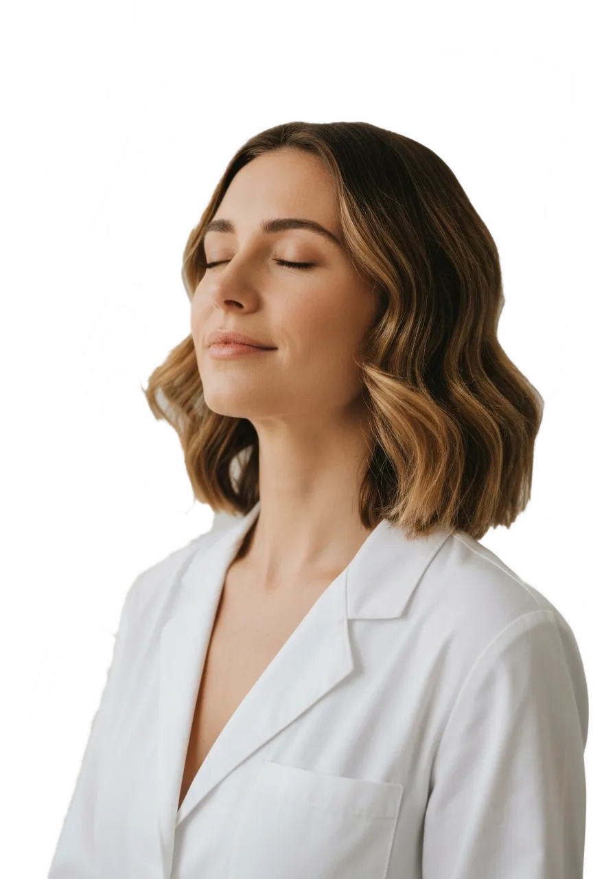 Calm woman taking a breath