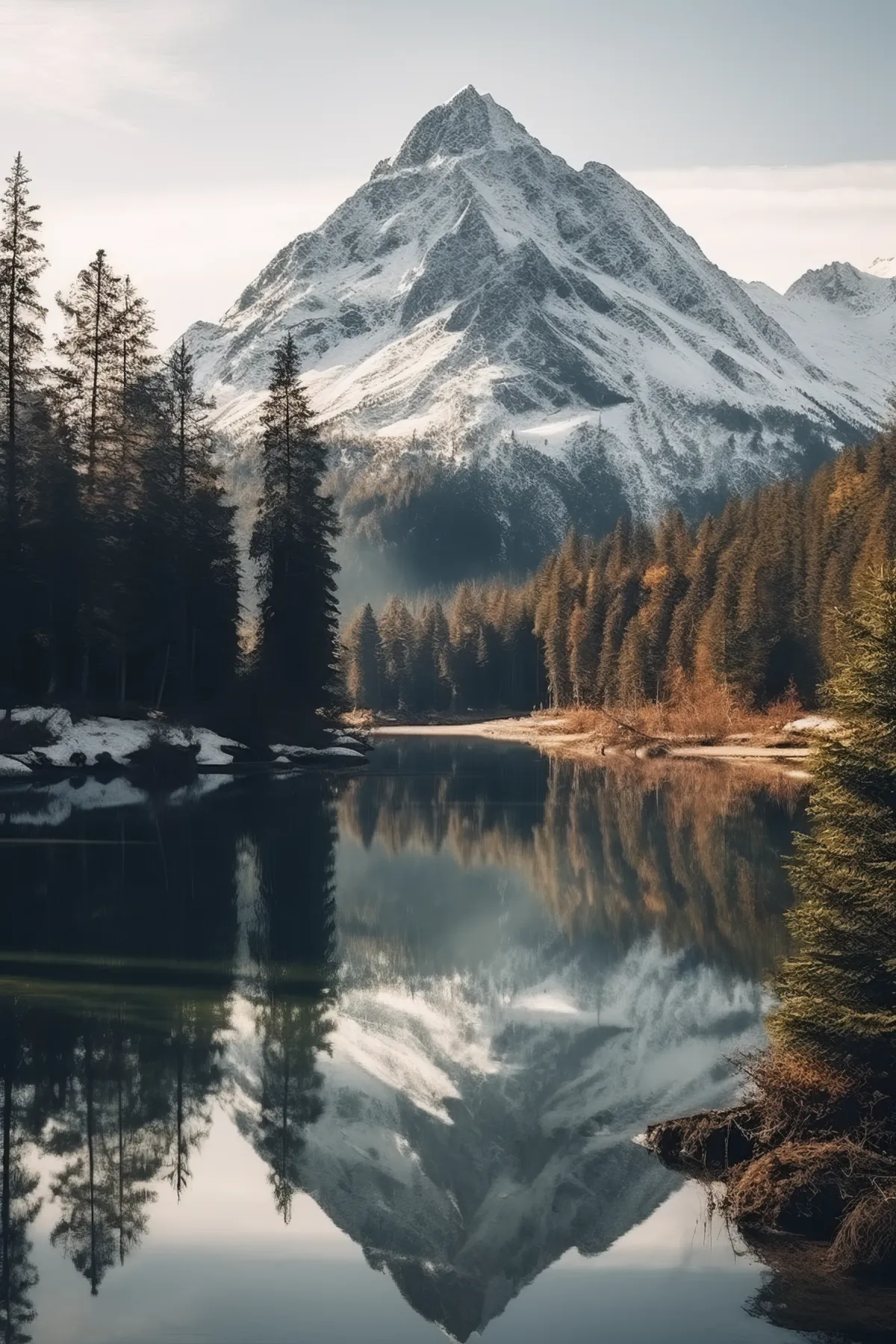 A view of a mountain range from the top of a hill