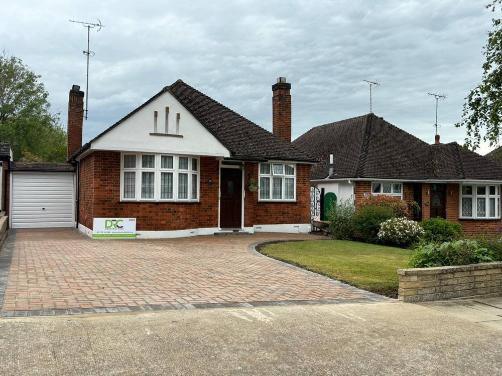 Block paving driveway with bungalow frontage installed by DR Construction