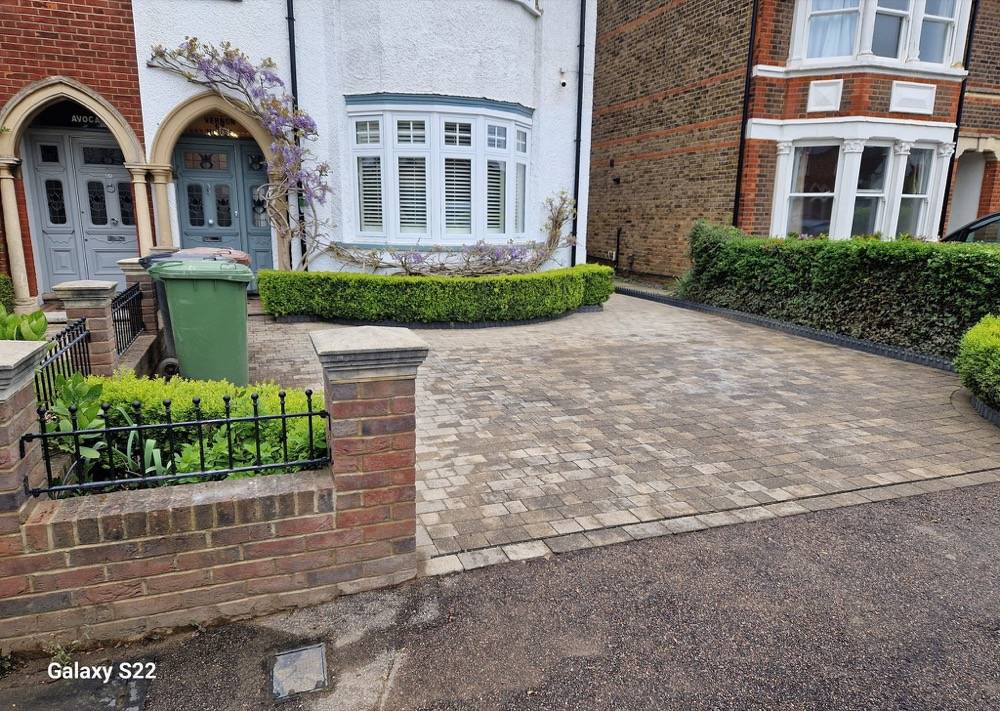 Block paving driveway in front of Victorian period property in NW London