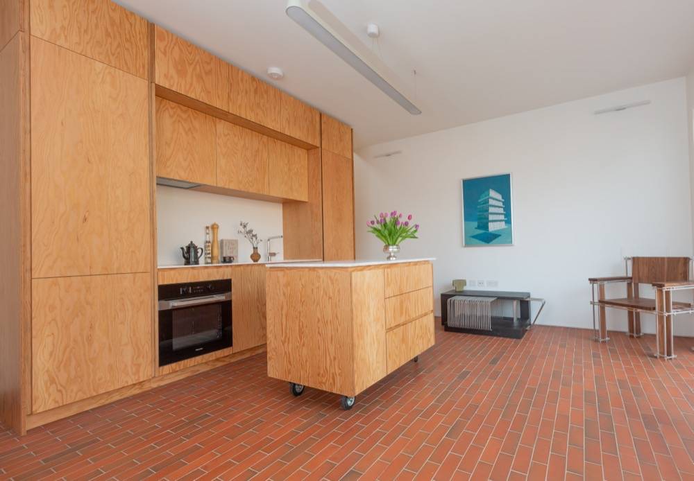 Bespoke timber kitchen with island and integrated appliances in new build