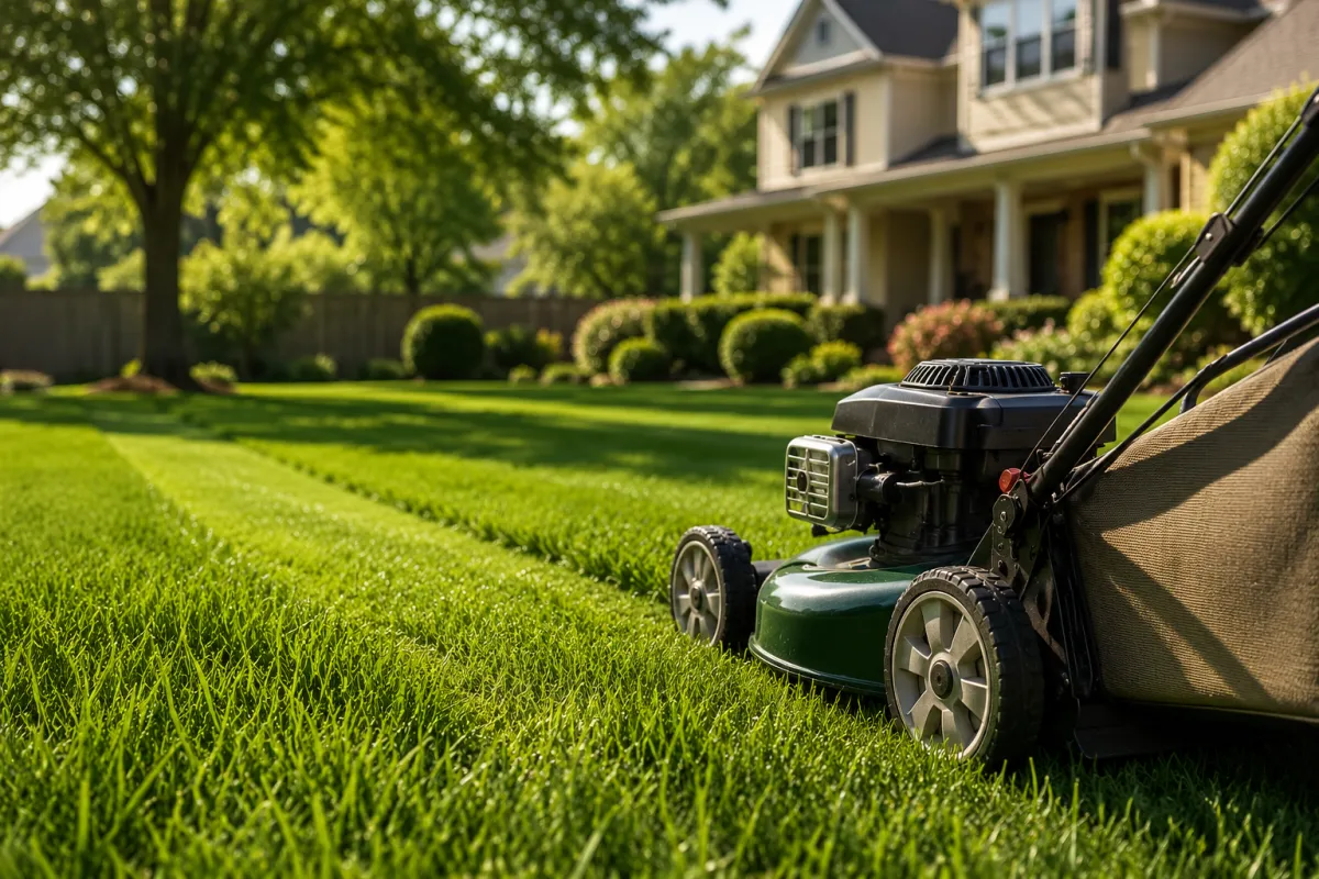 Professional lawn mowing service on a well-maintained residential lawn in Waco, TX.