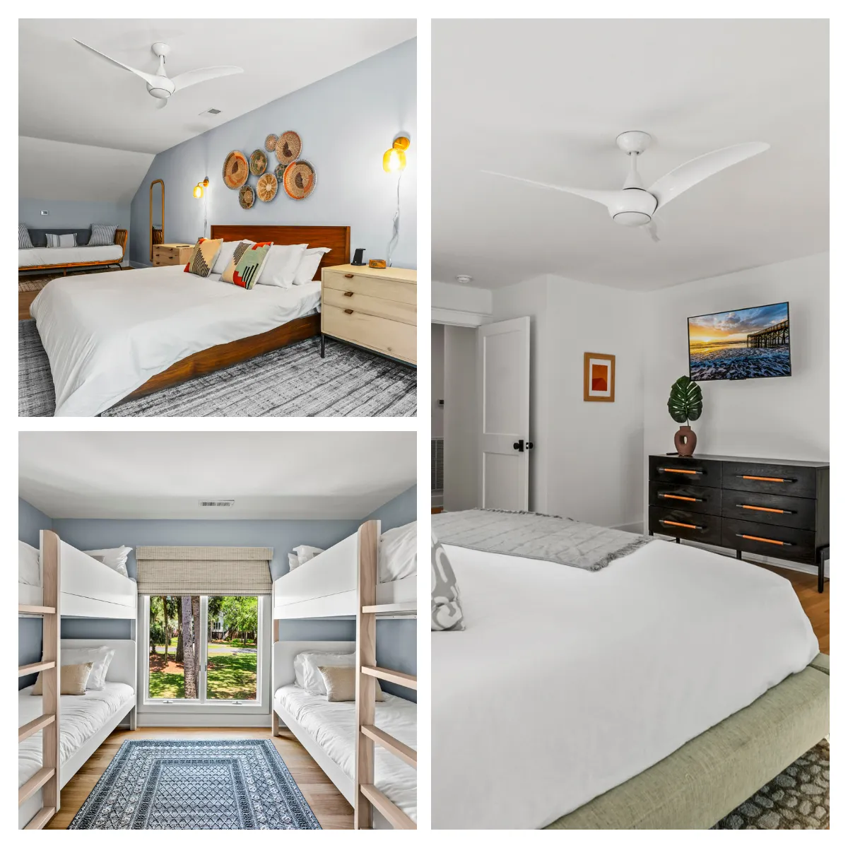 Endless Summer has two lovely private suites, one on the main floor and the other on the top floor, along with two more bedrooms downstairs, ideal for kids or extra guests, with a bathroom nearby for convenience.