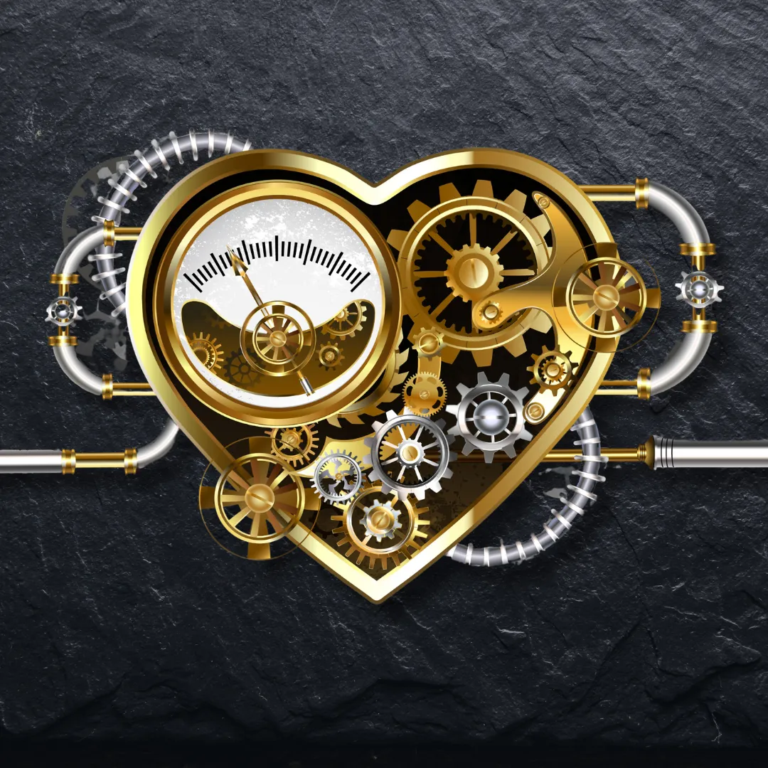 illustration of a steampunk heart made of gears and pipes representing an ethical sales funnel