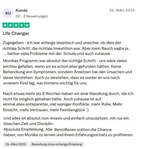 Erfahrungsbericht von Monique über Konzentration und Schulnoten