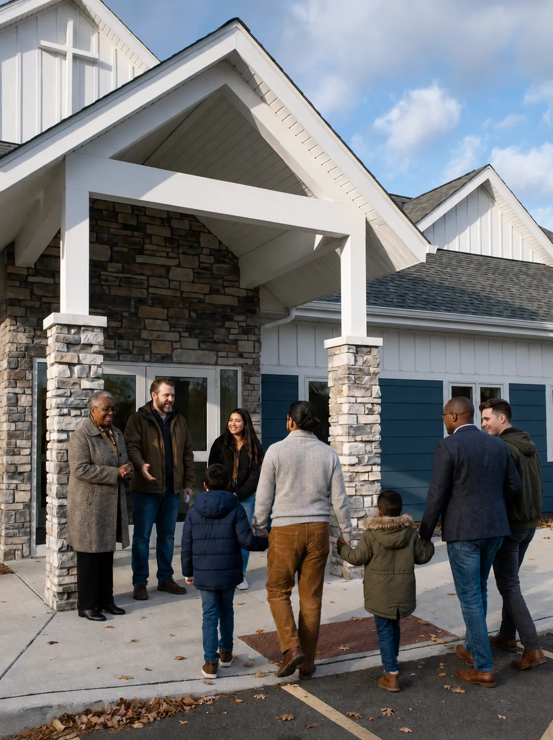Welcome team greeting visitors at church in Blaine Minnesota