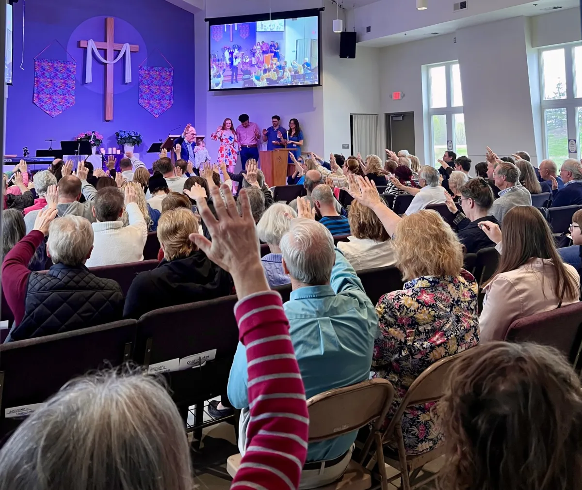 View from the back of the church during worship at Chain of Lakes Church in Blaine, MN