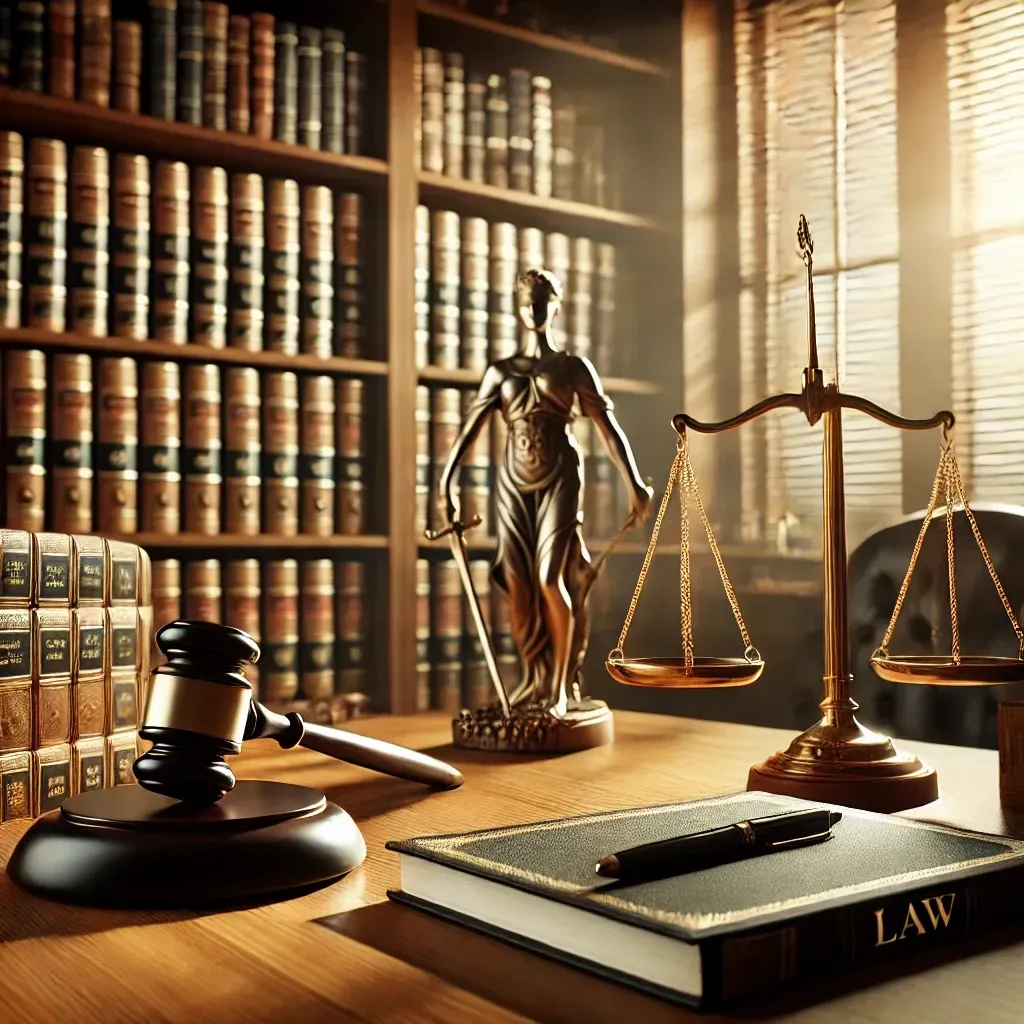Law Office with Gavel, Lady Justice and Scales 