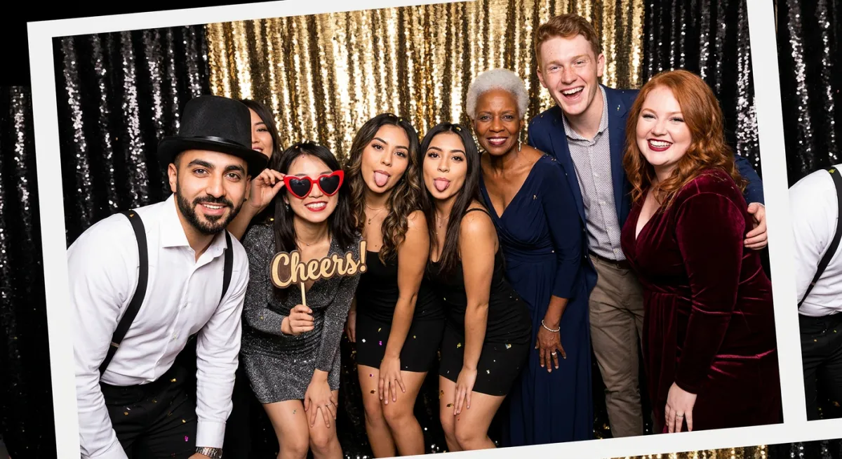 Corporate holiday photo booth at Times Square Midtown Manhattan office party celebration