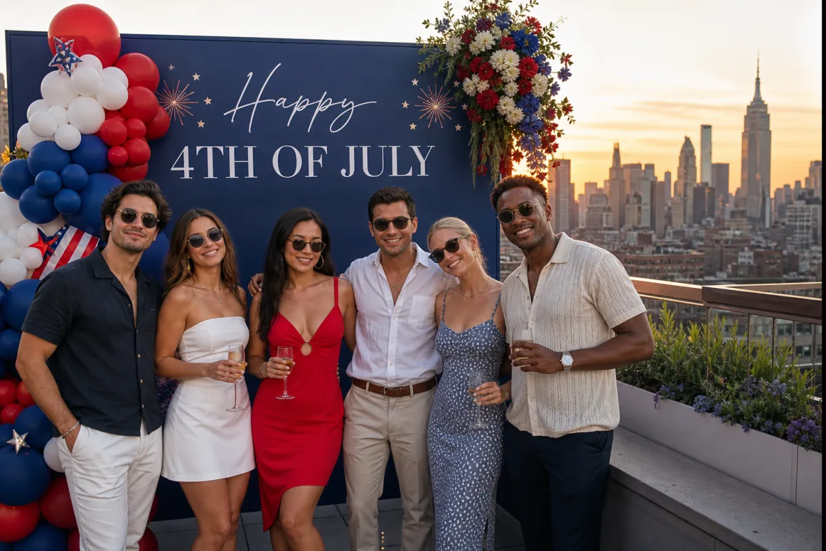 Open air photo booth at a stylish NYC Fourth of July rooftop party
