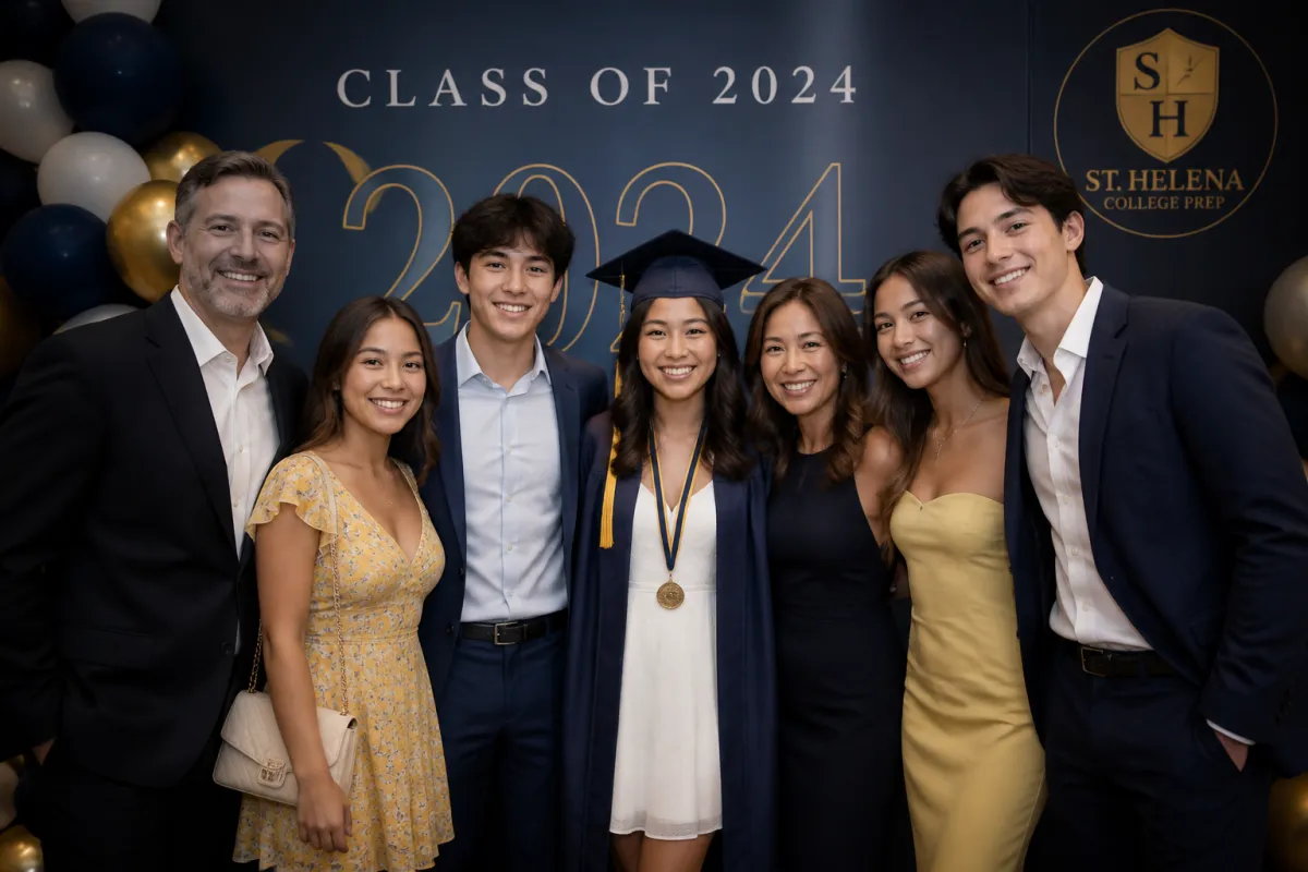 Graduation party photo booth setup at a stylish NYC celebration