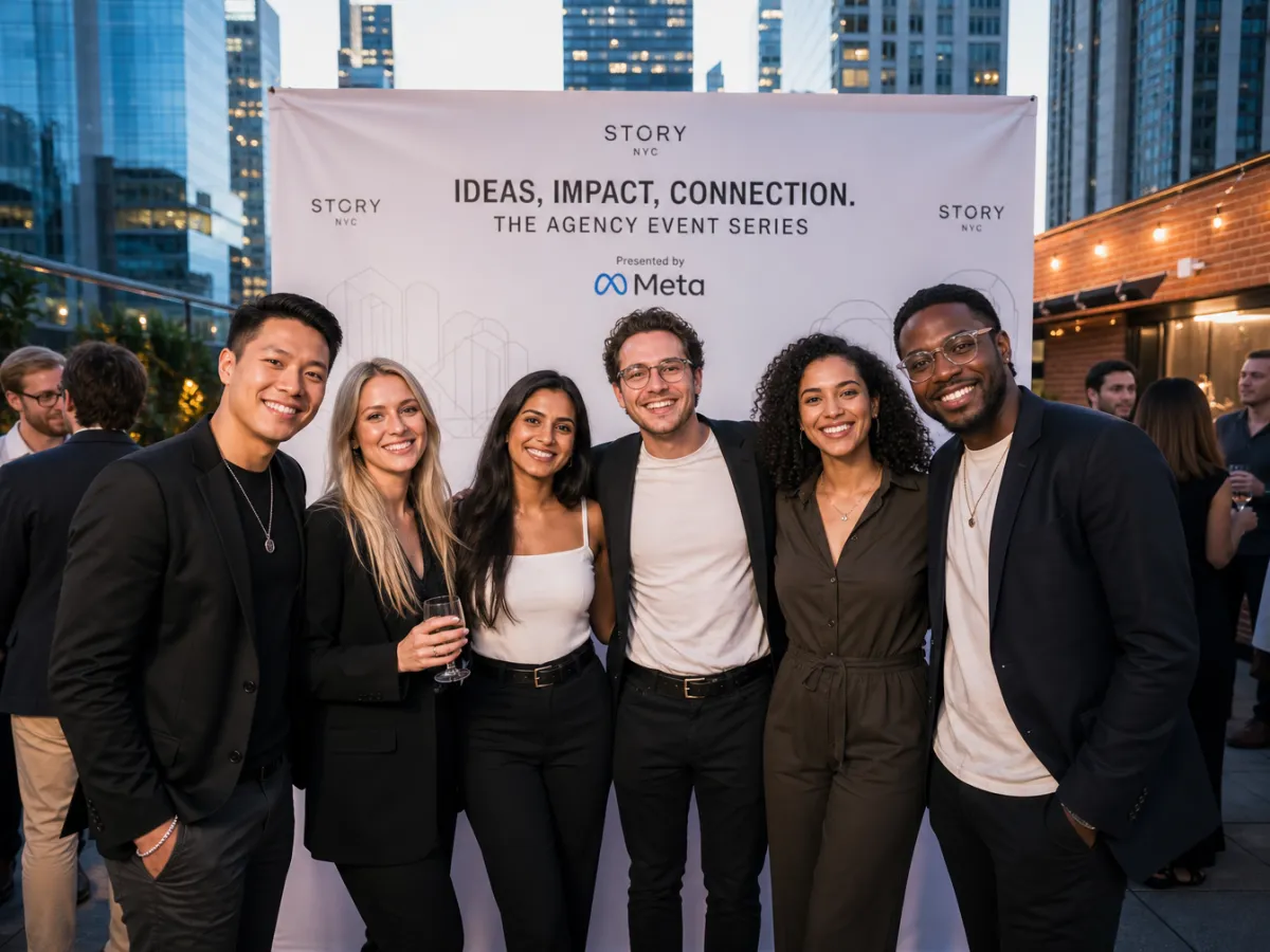 Branded photo booth setup at a creative advertising agency event in NYC