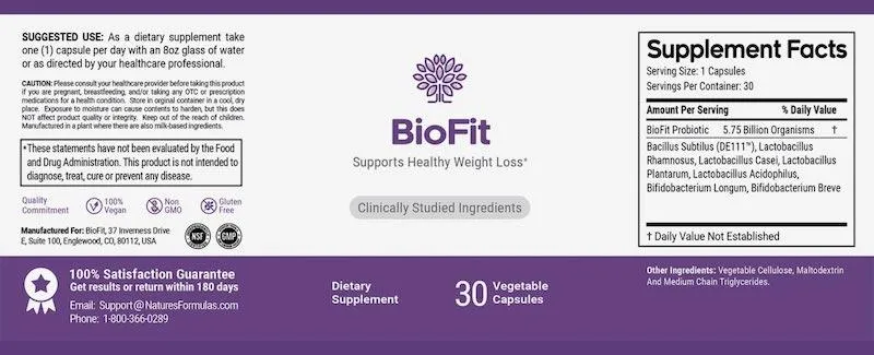 Biofit Supplement Ingredients