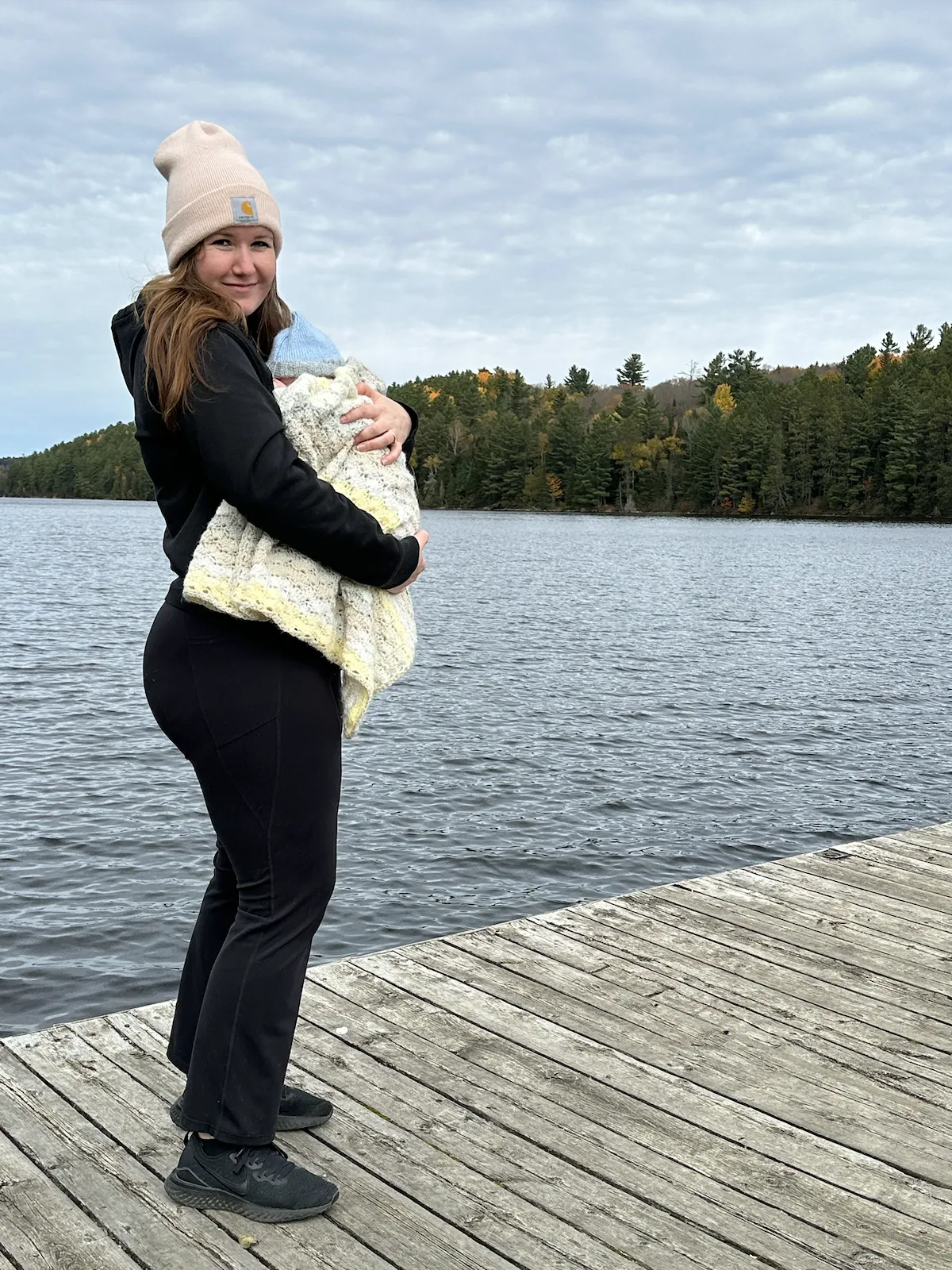 Samantha Peddle with her son at the lakefront