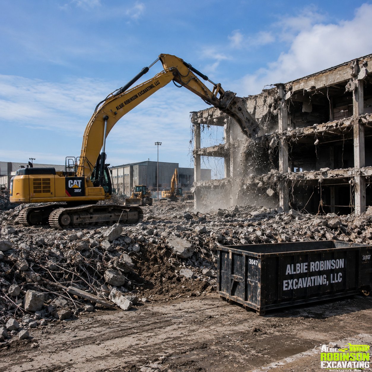 Demolition, excavation, and debris removal services by Albie Robinson Excavating, LLC based in Waynesville, Ohio and serving the surrounding region.