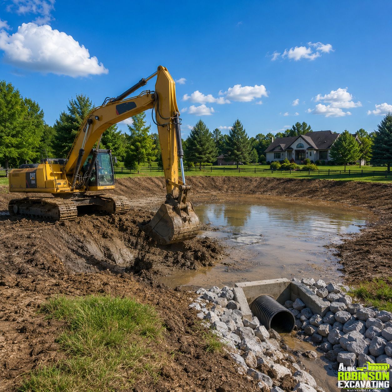 Commercial excavation and site work by Albie Robinson Excavating, LLC for business properties, contractors, developers, and construction sites in Waynesville, Warren County, and Southwest Ohio.
