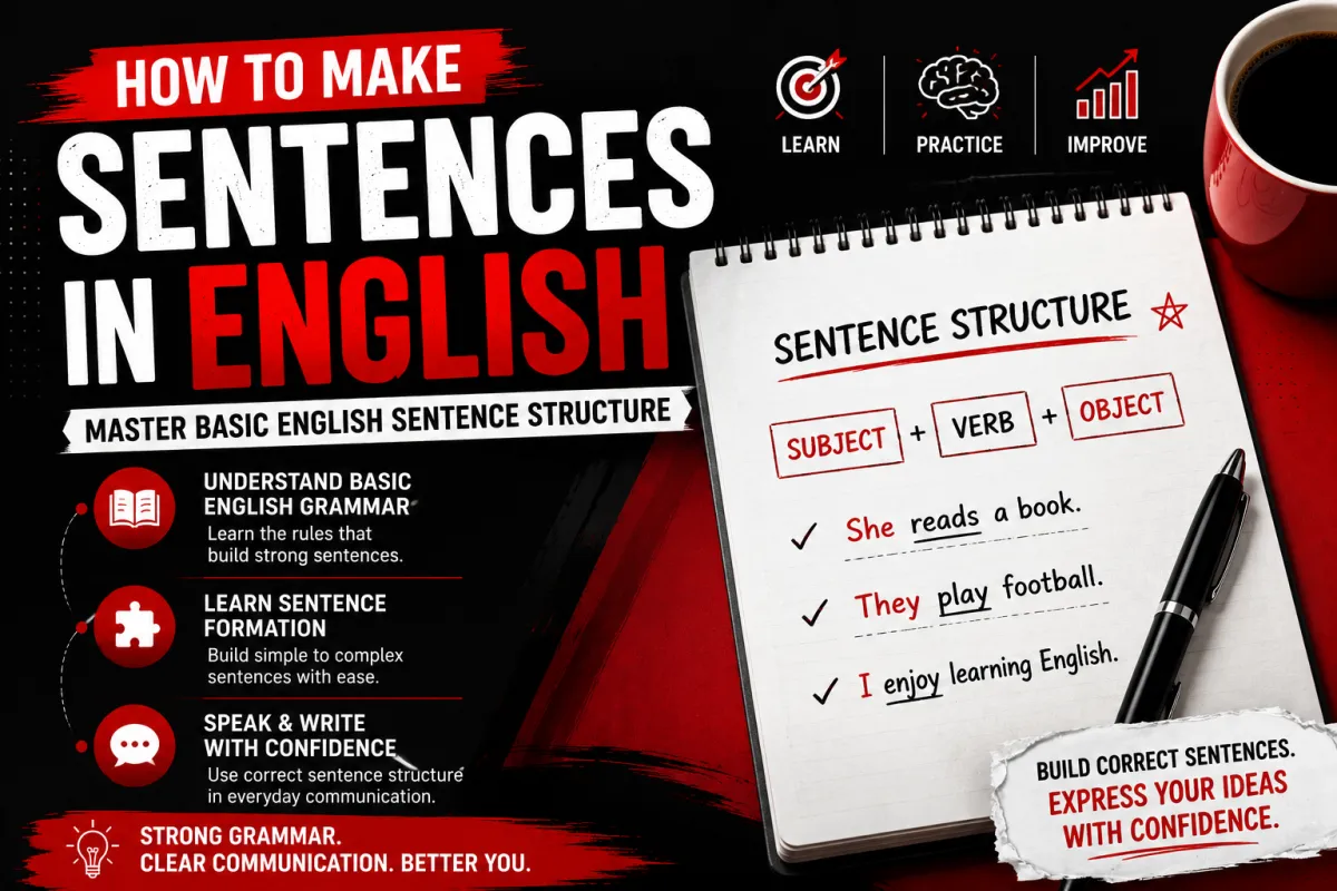 How to make sentences in English with basic English grammar and English sentence structure for beginners