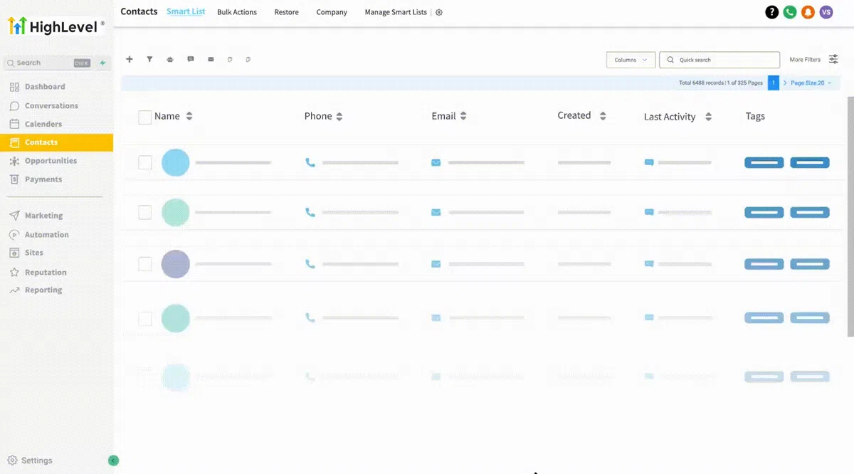GoHighLevel CRM Übersicht: Kontakte, Listen, Segmente & mehr