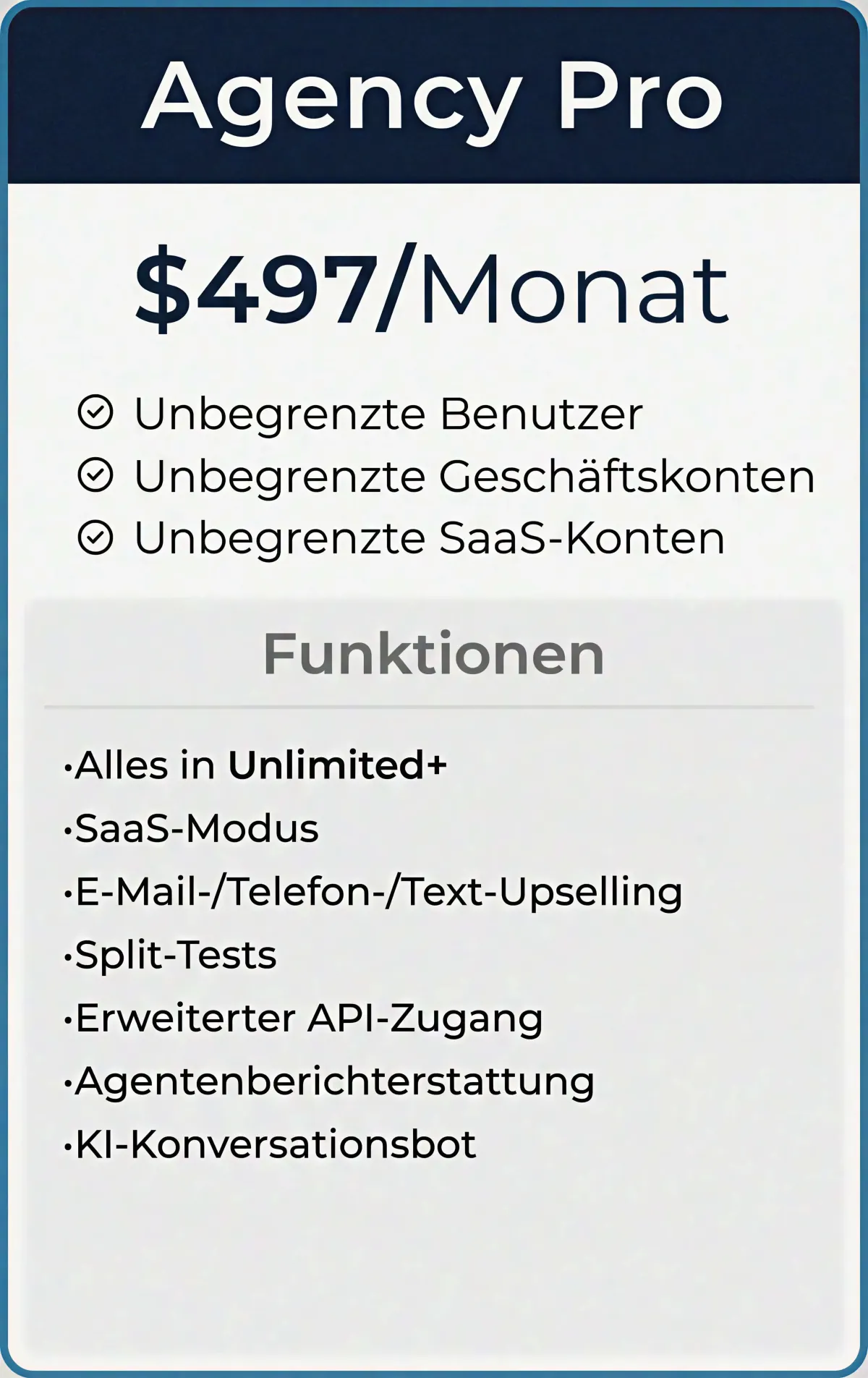 GoHighLevel SaaS Pro Plan ($497 pro Monat)