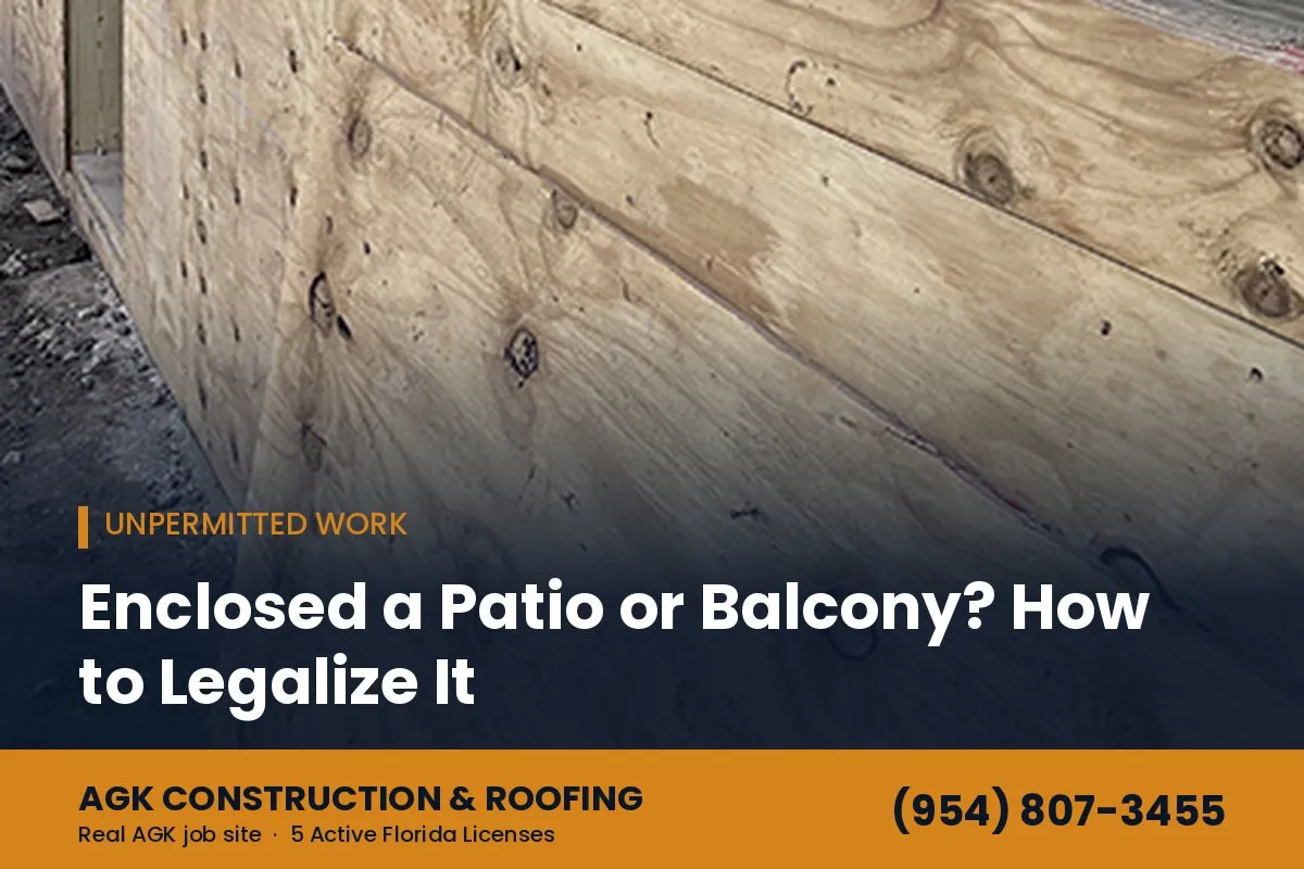 Plywood sheathing on a patio enclosure by AGK Construction & Roofing