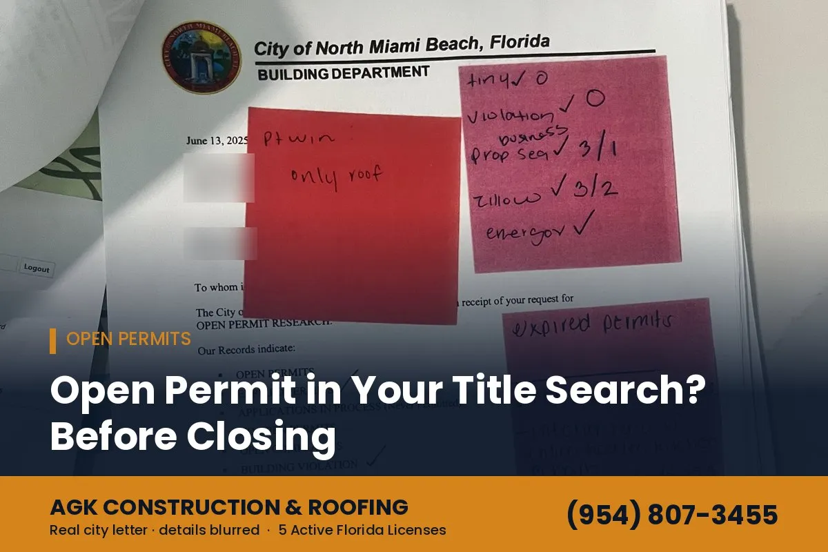 City open permit research letter showing expired permits and a building violation