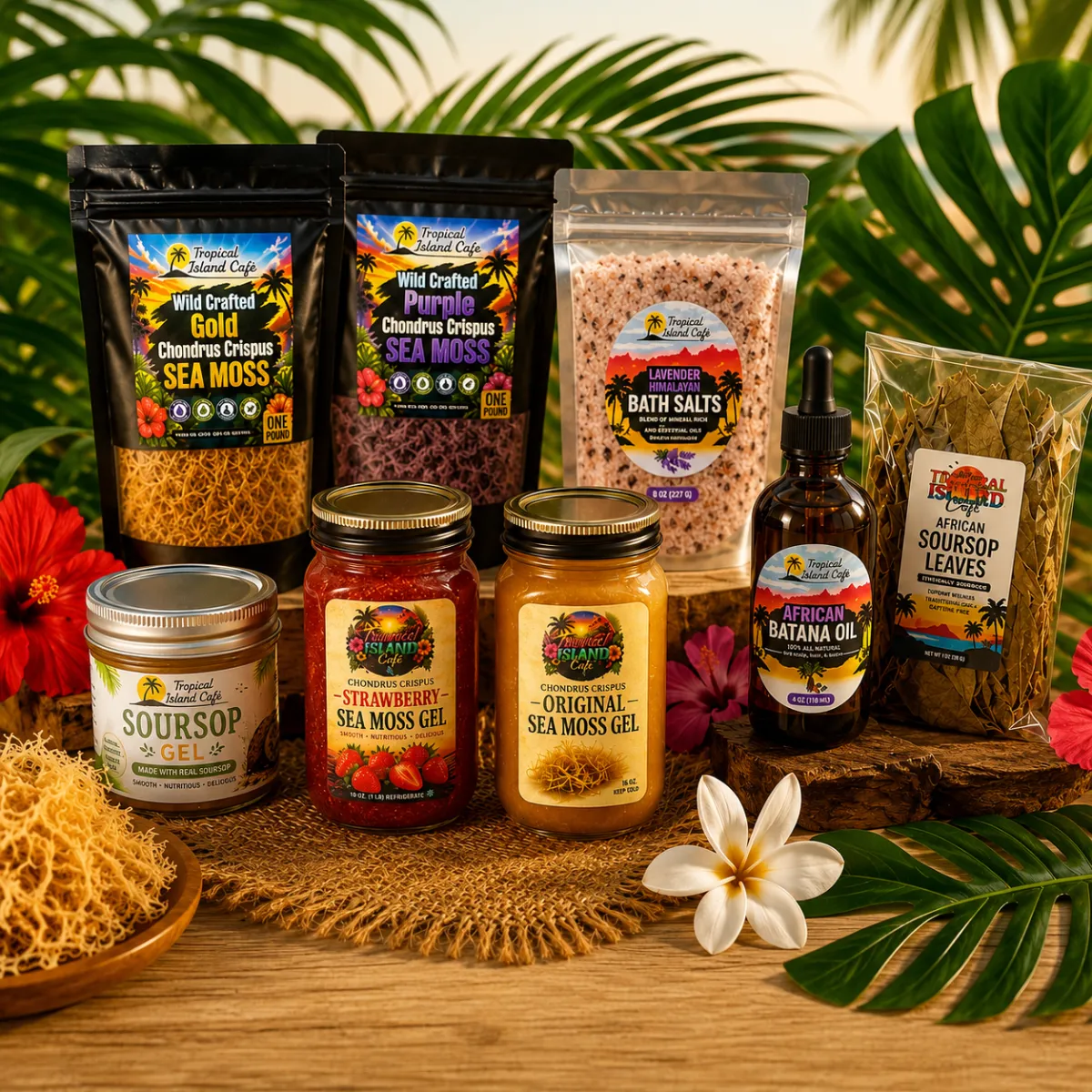 Tropical Island Café collection of wellness products