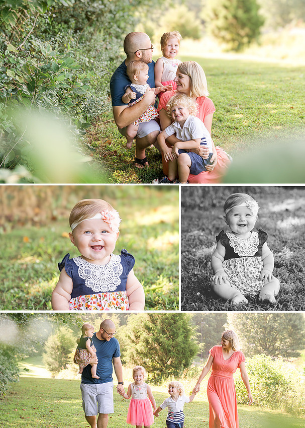 Kinder family with three young children during an outdoor Johnson City portrait session
