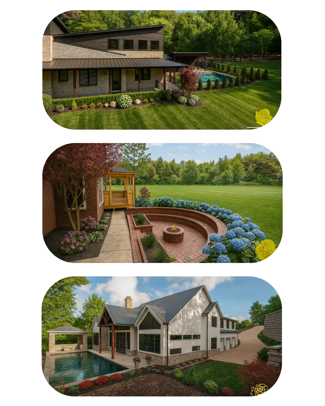 Three realistic landscape design images