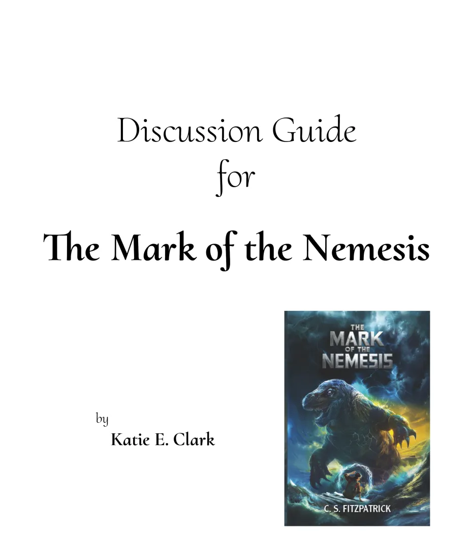 Cover the the discussion guide for the Mark of the Nemesis displaying the 