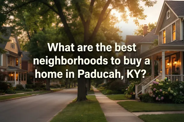 Aerial view of a residential neighborhood in Paducah, KY at golden hour