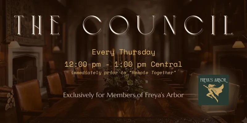 Remote Together weekly body doubling session schedule for Freya's Arbor members.